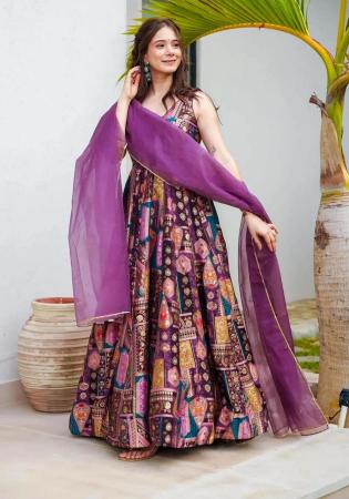 Picture of Fascinating Silk & Organza Tan Readymade Gown