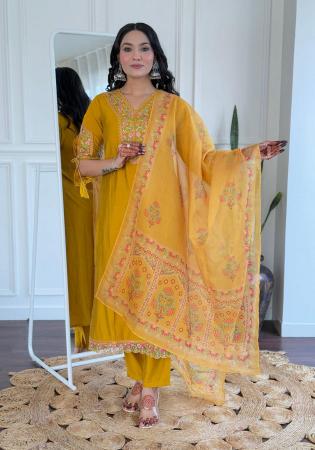 Picture of Chiffon Dark Golden Rod Readymade Salwar Kameez