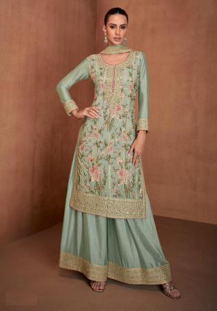 Picture of Chiffon Pale Green Straight Cut Salwar Kameez