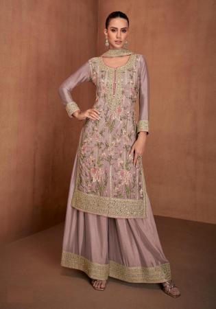 Picture of Chiffon Rosy Brown Straight Cut Salwar Kameez