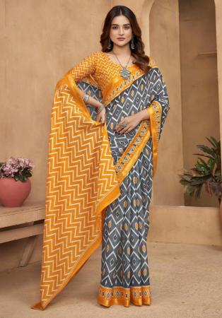 Picture of Beautiful Cotton Slate Grey Saree