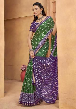 Picture of Alluring Cotton Dark Olive Green Saree