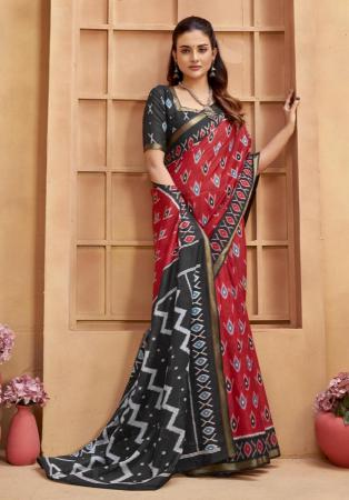 Picture of Amazing Cotton Fire Brick Saree