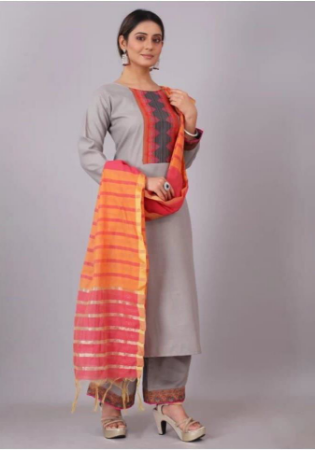 Picture of Fascinating Cotton Dark Grey Readymade Salwar Kameez