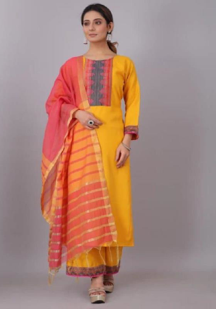 Picture of Cotton Dark Golden Rod Readymade Salwar Kameez