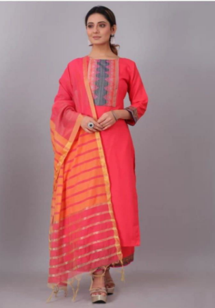 Picture of Pretty Cotton Fire Brick Readymade Salwar Kameez