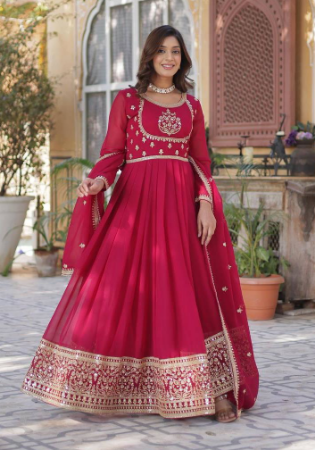Picture of Appealing Georgette Dark Red Readymade Gown