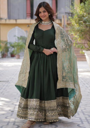 Picture of Delightful Chiffon Sea Green Readymade Gown
