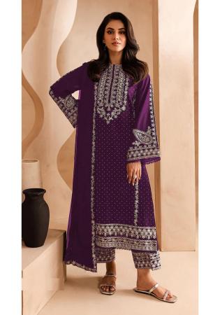 Picture of Stunning Georgette Purple Straight Cut Salwar Kameez