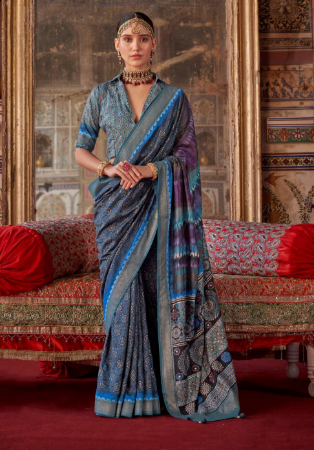 Picture of Beautiful Silk Dark Slate Grey Saree