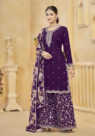 Picture of Nice Silk Purple Straight Cut Salwar Kameez