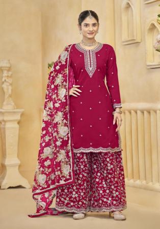 Picture of Exquisite Silk Dark Red Straight Cut Salwar Kameez