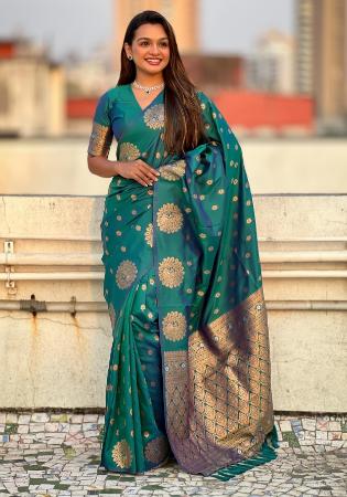 Picture of Excellent Silk Sea Green Saree