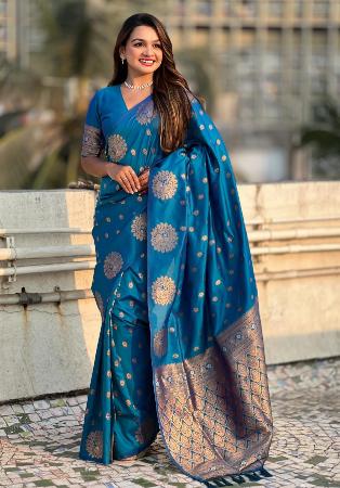 Picture of Magnificent Silk Midnight Blue Saree