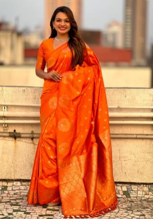 Picture of Gorgeous Silk Orange Red Saree