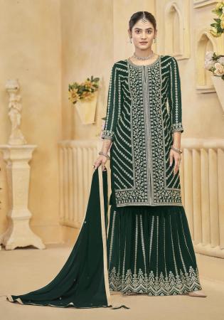Picture of Georgette Dark Green Straight Cut Salwar Kameez