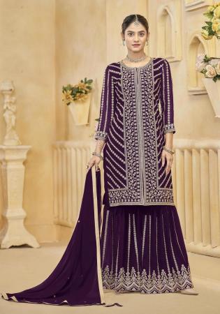 Picture of Lovely Georgette Purple Straight Cut Salwar Kameez