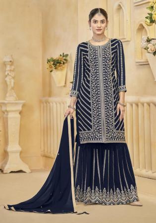 Picture of Georgette Midnight Blue Straight Cut Salwar Kameez