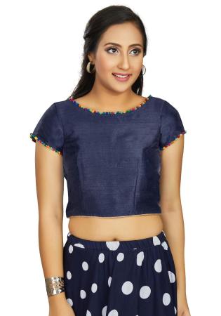 Picture of Pleasing Silk Navy Blue Designer Blouse