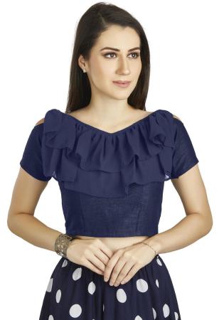 Picture of Pleasing Silk Navy Blue Designer Blouse