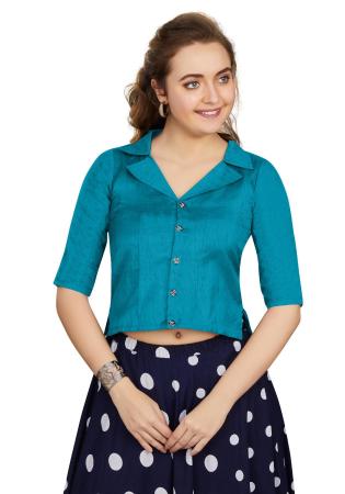Picture of Pleasing Silk Dark Cyan Designer Blouse