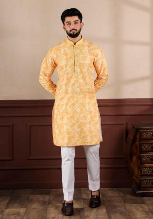 Picture of Wonderful Cotton Pale Golden Rod Kurtas