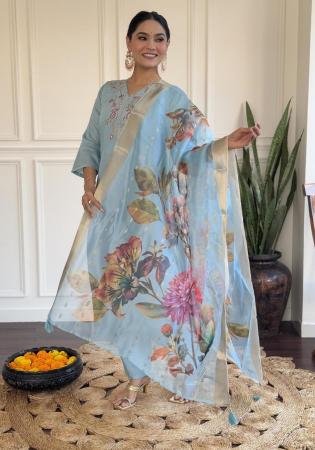 Picture of Chiffon Light Steel Blue Readymade Salwar Kameez