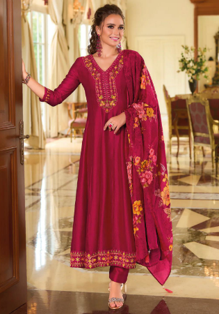 Picture of Radiant Silk Fire Brick Readymade Salwar Kameez