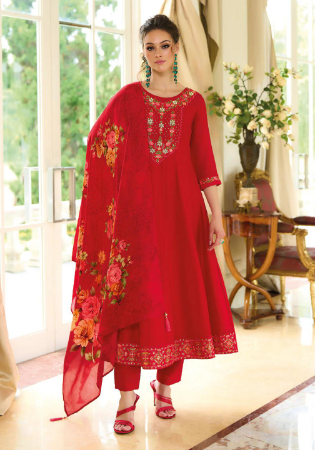 Picture of Elegant Silk Fire Brick Readymade Salwar Kameez
