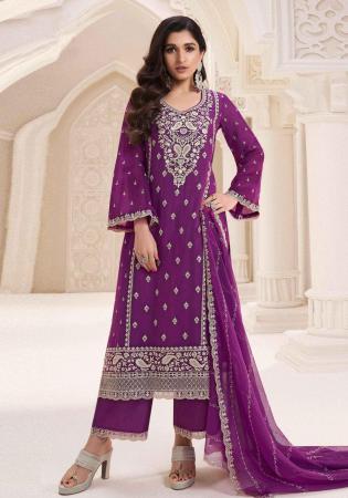 Picture of Classy Chiffon Purple Straight Cut Salwar Kameez
