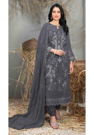 Picture of Georgette Slate Grey Straight Cut Salwar Kameez