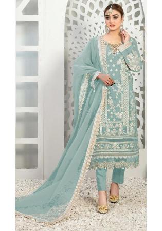 Picture of Organza Dark Sea Green Straight Cut Salwar Kameez