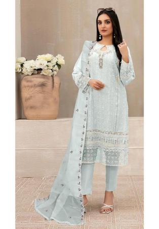 Picture of Georgette Off White Straight Cut Salwar Kameez