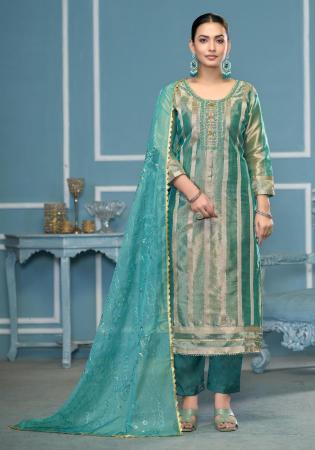 Picture of Organza Cadet Blue Straight Cut Salwar Kameez