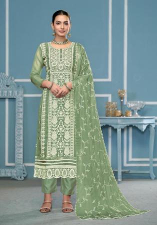 Picture of Organza Dark Sea Green Straight Cut Salwar Kameez