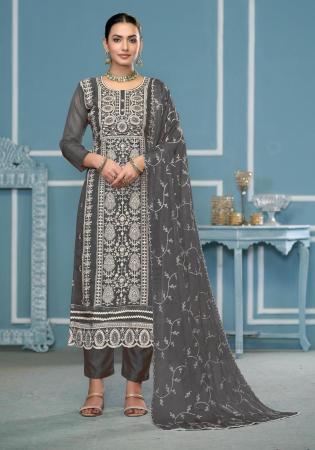 Picture of Sublime Organza Dim Gray Straight Cut Salwar Kameez