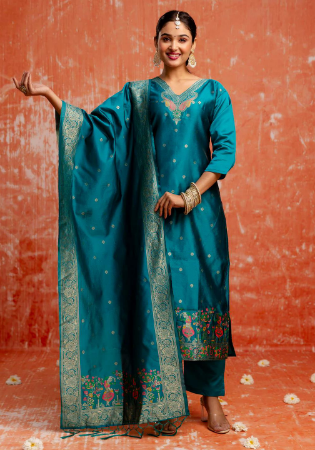 Picture of Taking Silk Teal Readymade Salwar Kameez