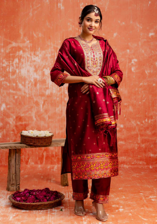 Picture of Charming Silk Maroon Readymade Salwar Kameez