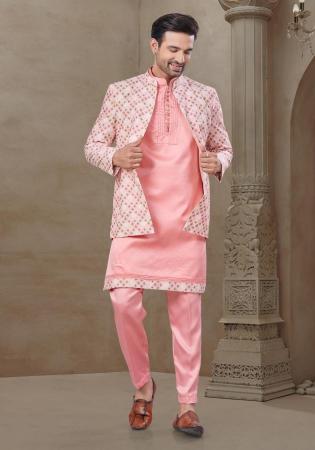 Picture of Delightful Silk Dark Salmon Kurtas