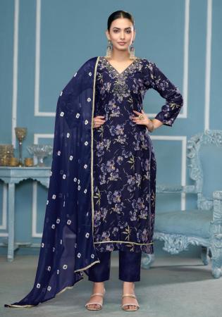 Picture of Cotton Midnight Blue Straight Cut Salwar Kameez
