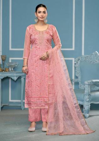 Picture of Organza Pale Violet Red Straight Cut Salwar Kameez