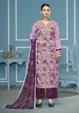 Picture of Superb Organza Violet Straight Cut Salwar Kameez