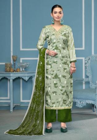 Picture of Organza Dark Sea Green Straight Cut Salwar Kameez