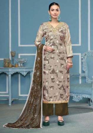 Picture of Fascinating Organza Grey Straight Cut Salwar Kameez
