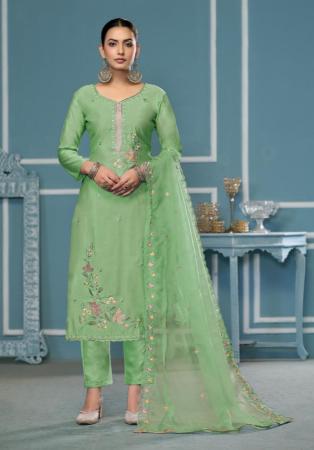 Picture of Organza Dark Sea Green Straight Cut Salwar Kameez