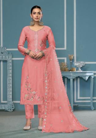 Picture of Organza Pale Violet Red Straight Cut Salwar Kameez
