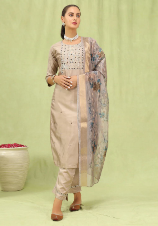 Picture of Classy Silk Tan Readymade Salwar Kameez