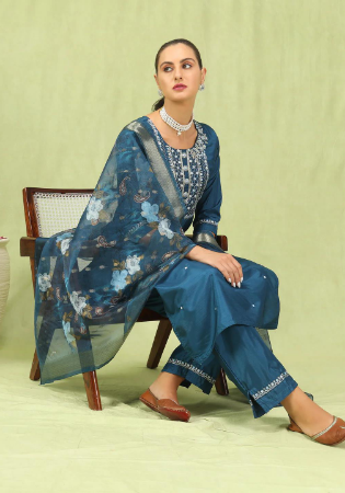 Picture of Lovely Silk Dark Slate Blue Readymade Salwar Kameez