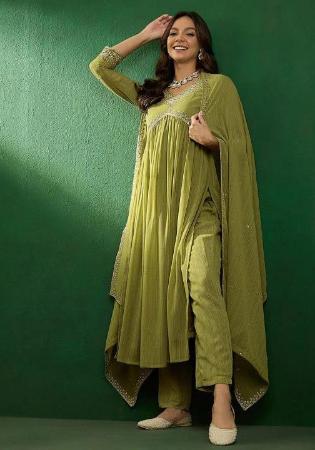 Picture of Rayon Dark Olive Green Readymade Salwar Kameez