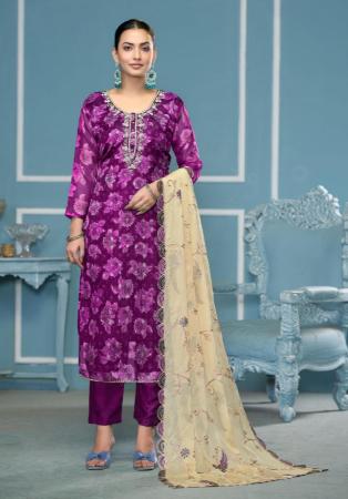 Picture of Lovely Chiffon Purple Straight Cut Salwar Kameez